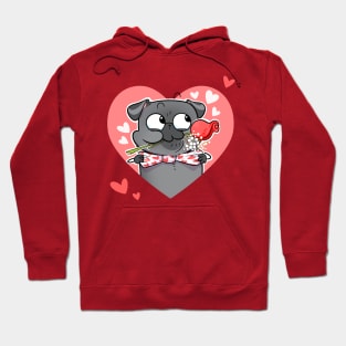 Valentine Rose - black pug Hoodie